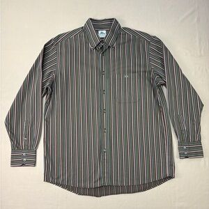 Lacoste Men's Brown and Multicolored Striped Button Down Shirt Size 44 XL